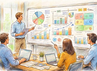 Concurrentieanalyse: wie wint in een markt en waarom Schema dat de belangrijkste onderdelen van een concurrentieanalyse toont, zoals marktpositie, waardevoorstel en prestaties van spelers.