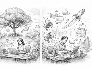 Evergreen versus trending niches uitgelegd Schema dat evergreen niches met stabiele groei vergelijkt met trending niches met korte pieken in zoekvolume en aandacht.