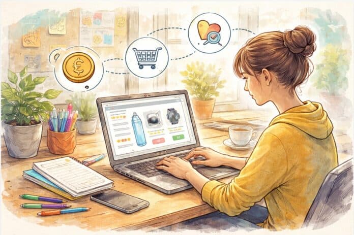 Afbeelding Niche affiliate marketing Contentmaker schrijft online artikel over niche affiliate marketing en het adviseren van producten binnen een specifiek onderwerp.