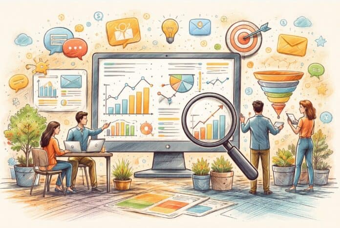 Afbeelding Internetmarketing en gedrag Marketingdashboard met data over gedrag, klikpaden en conversie gericht op analyse van frictie en optimalisatie van online processen